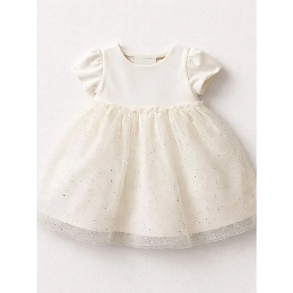 Carter’s ivory short sleeve tulle and glitter party dress 2 piece set NWT 9 mon